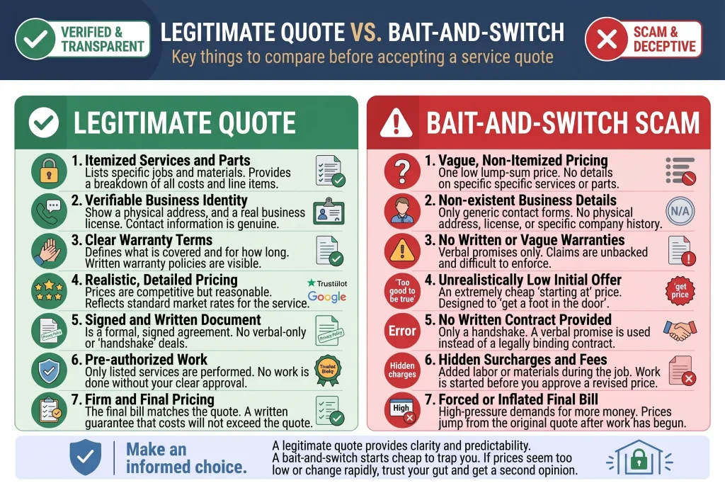 Legitimate quote vs. bait-and-switch: what to compare